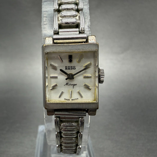 Rado Mirage Watch Women 16mm White Dial Silver Tone Rectangle Manual Wind Run0