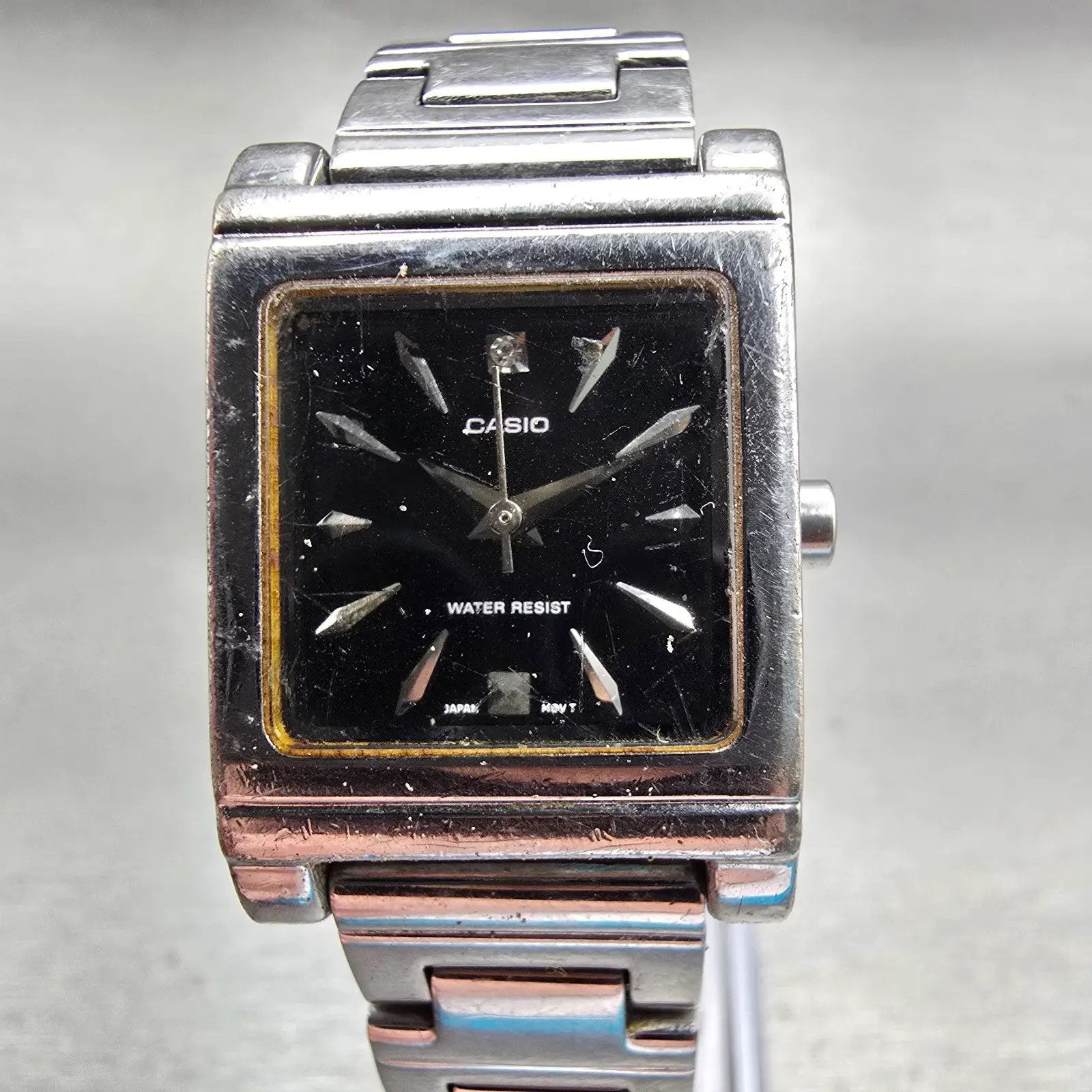 Casio Watch Women 20mm Black Dial Silver Tone Rectangle LTP-1237 New Battery0