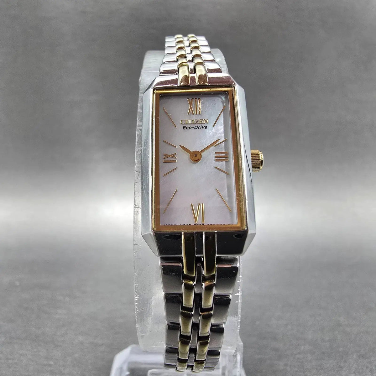 Citizen Eco-Drive Tank Watch Women 14mm MOP Dial Two Tone Rectangle Works JP5