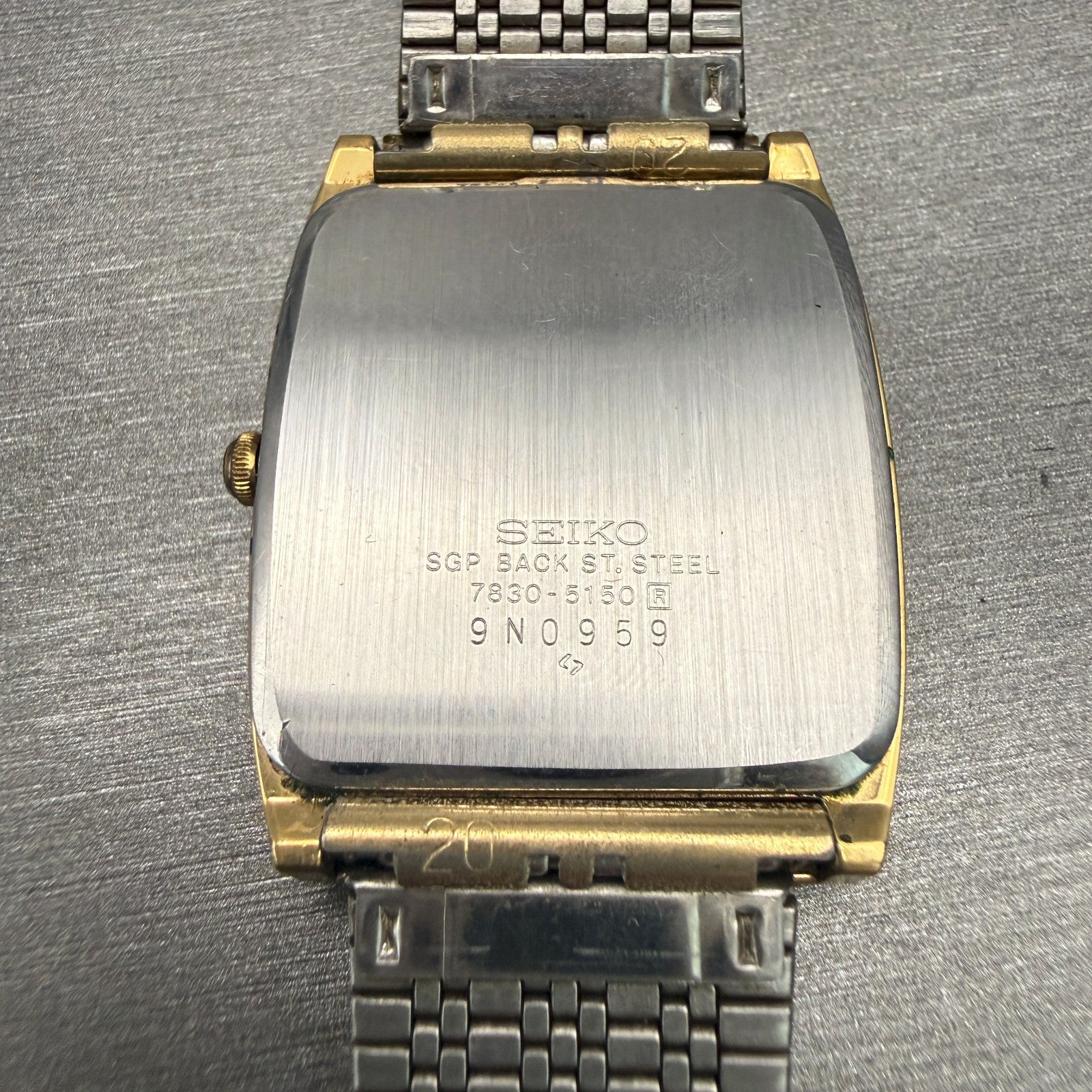 Seiko Tank Watch Men 29mm Gold Dial Gold Tone Rectangle 7830-5150 New Battery9