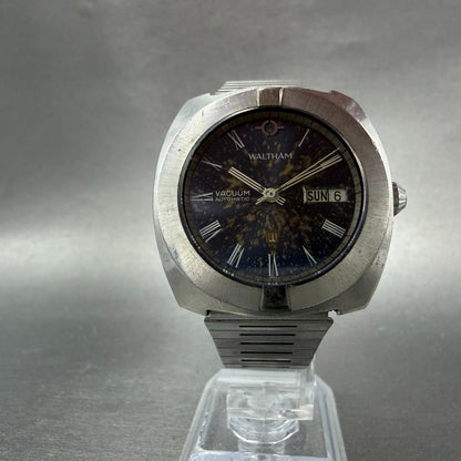 Waltham Vacuum Automatic Watch Men 36mm Blue Dial Steel Daydate Round Runs VTG5