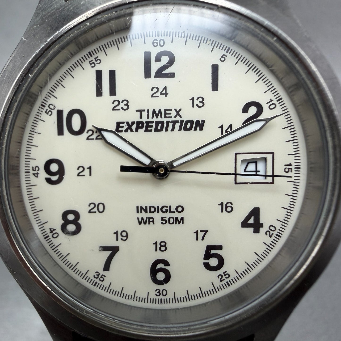 Timex Expedition Metal Field Watch Men 37mm White Dial Silver Tone Date New Batt1