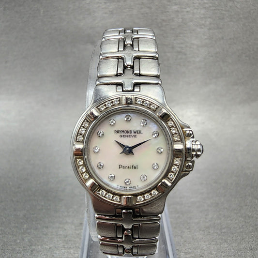 Raymond Weil Parsifal Watch Women 22mm MOP Dial Steel Diamond Bezel Date New Bat0
