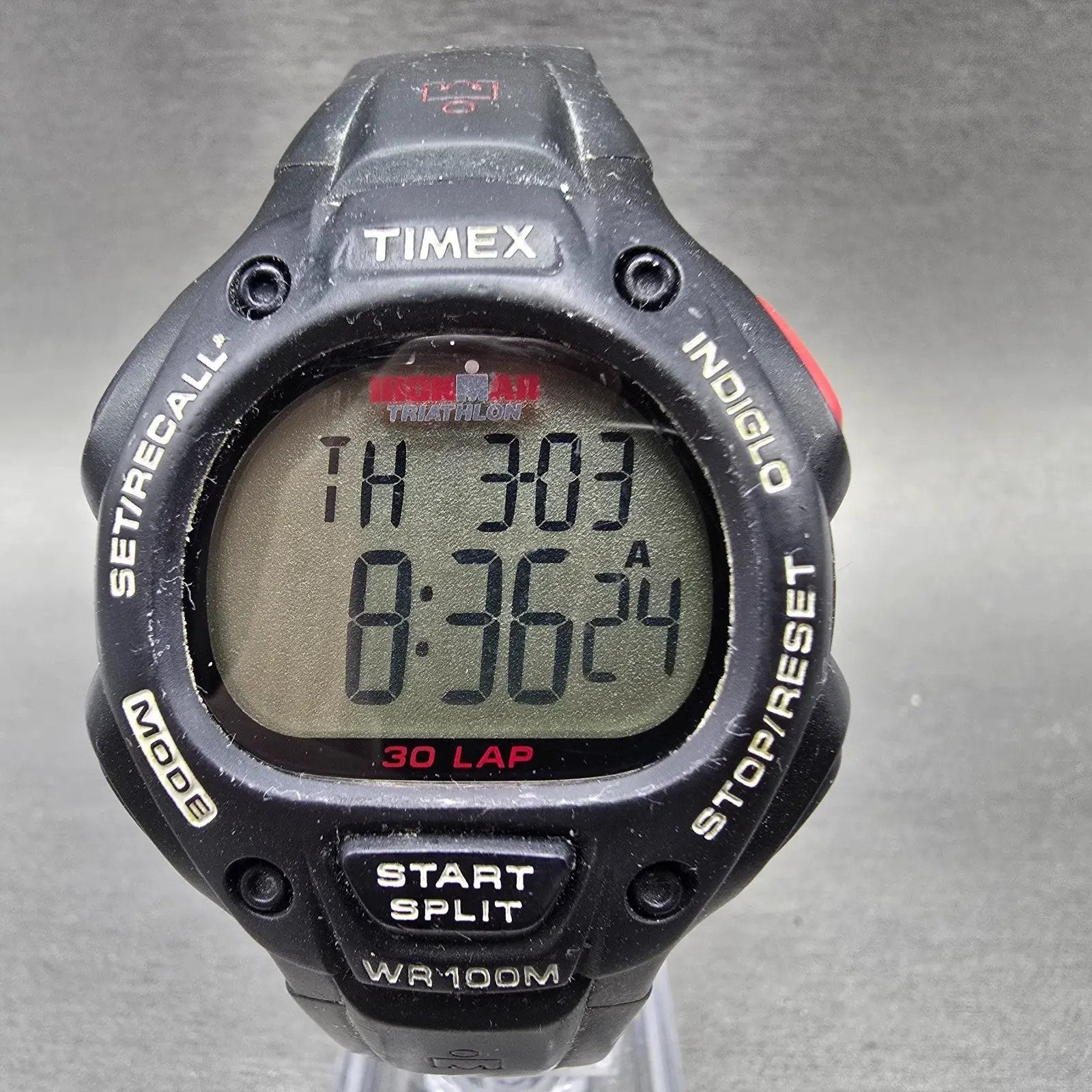 Timex Ironman Triathlon Watch Men 38mm Digital Black Alarm Chrono Round NewBatte0