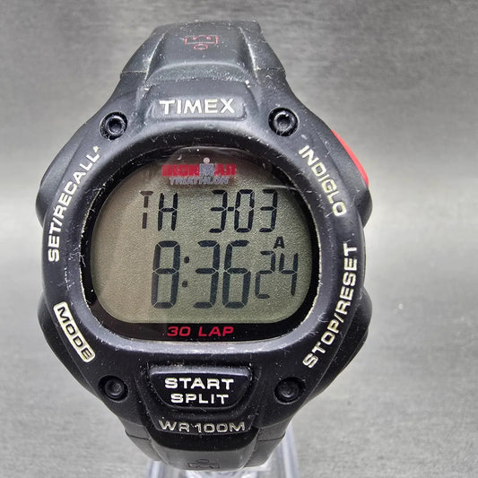 Timex Ironman Triathlon Watch Men 38mm Digital Black Alarm Chrono Round NewBatte0