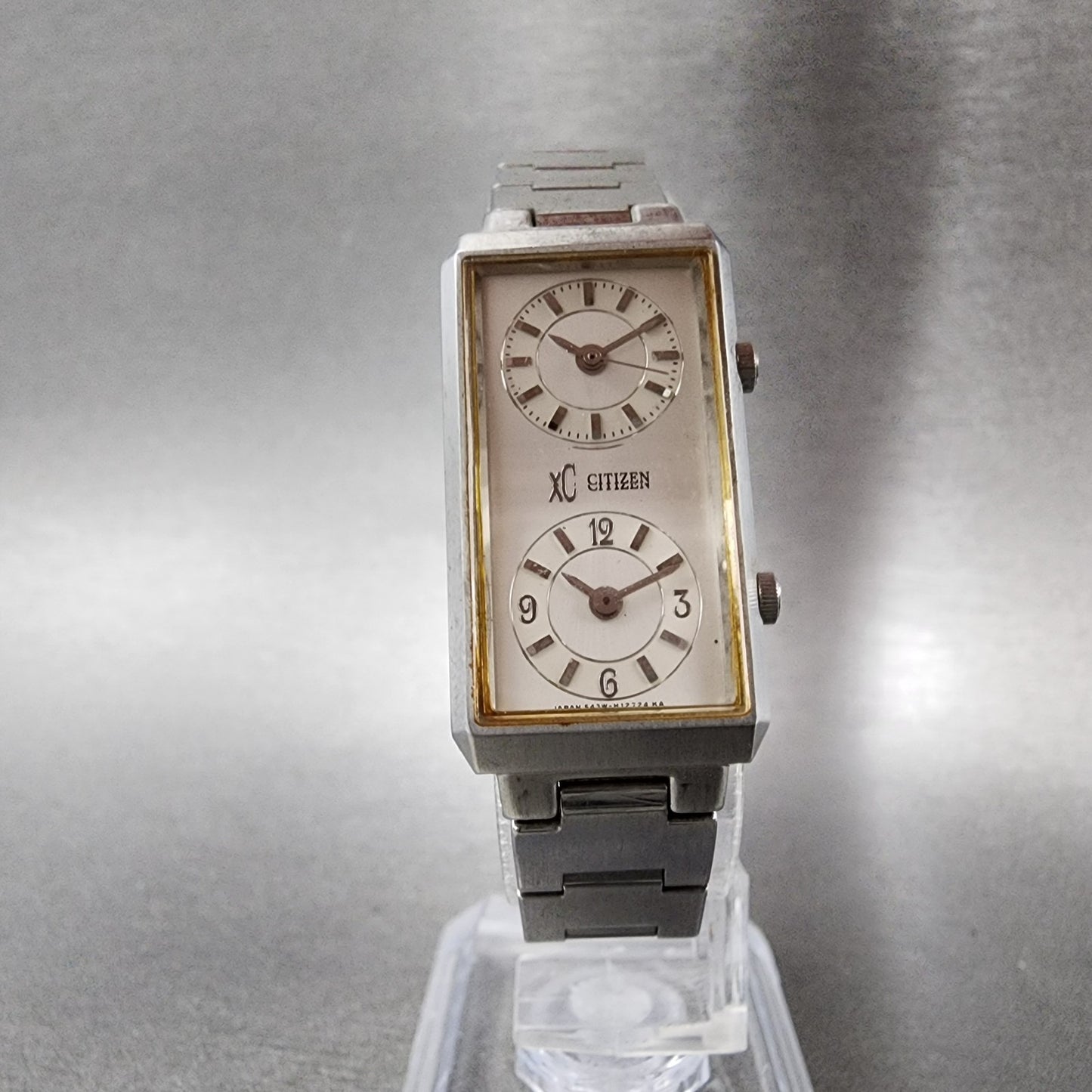 Citizen XC Tank Dual Time Watch Women 18mm Silver Dial Silver Tone New Battery