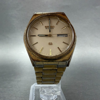 Seiko SQ Watch Men 35mm Cream Dial Gold Tone Daydate Round 8123-7239 PARTS VTG6