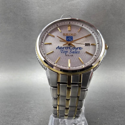 Seiko Solar Watch Men 40mm Silver Dial Two Tone Date Round V157-0CY0 Runs5
