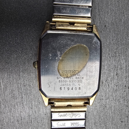 Seiko Watch Men 26mm Gold Dial Gold Tone Date Rectangle 6532-5310 New Battery10