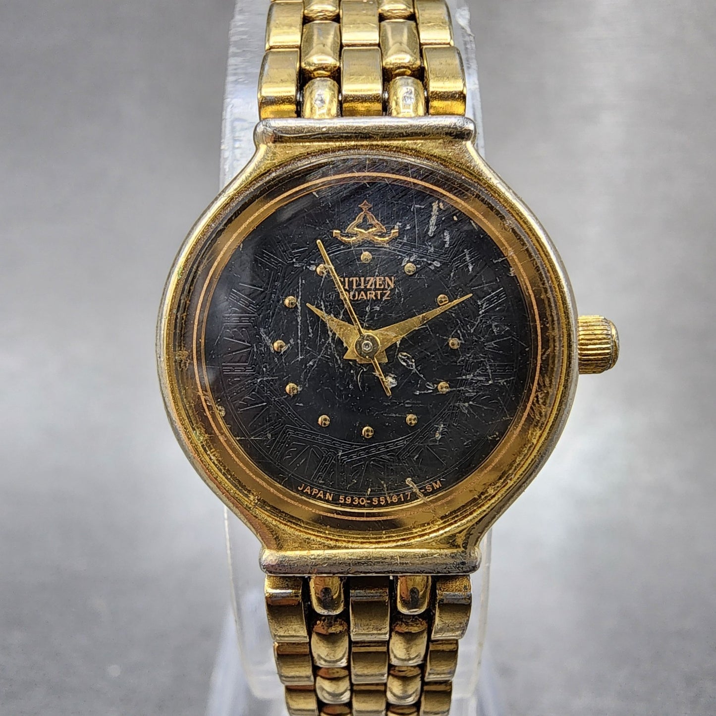 Citizen Watch Women 21mm Black Dial Gold Tone Round 5930S16806 New Battery0
