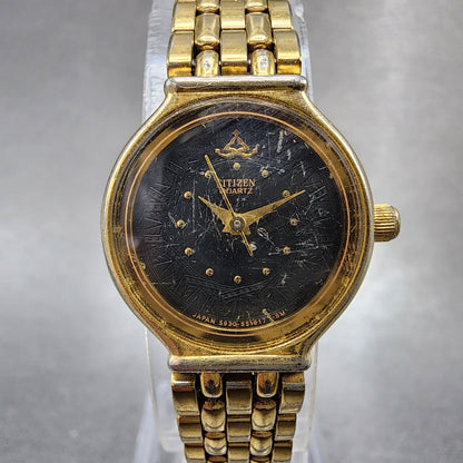 Citizen Watch Women 21mm Black Dial Gold Tone Round 5930S16806 New Battery0