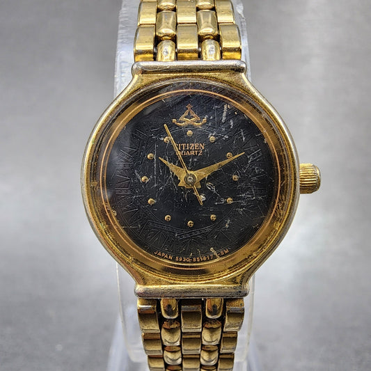 Citizen Watch Women 21mm Black Dial Gold Tone Round 5930S16806 New Battery0