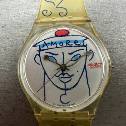 Swatch Flowers Watch Unisex 34mm White Dial Clear Case GK207 Round New Battery1