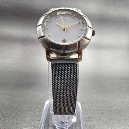 Skagen Watch Women 26mm White Dial Two Tone Date Round 3SGS New Battery FT125