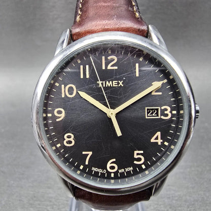 Timex South Street Watch Men 35mm Black Dial Silver Tone Date T2N948 New Battery0
