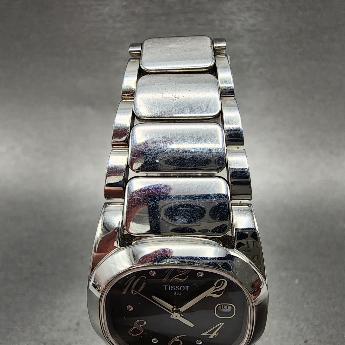 Tissot T moments Watch Women 28mm Black Dial Steel Date Rectangle New Battery4