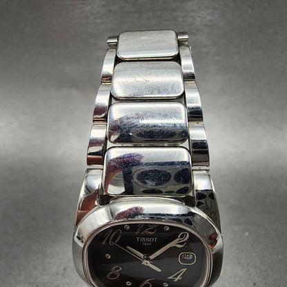 Tissot T moments Watch Women 28mm Black Dial Steel Date Rectangle New Battery4