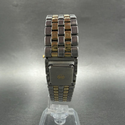 Movado Watch Men 34mm Gold Dial Two Tone Date Round 88-52-867 CRACKED New Batt7