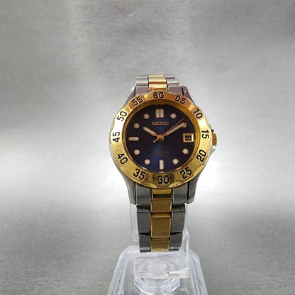 Seiko Sports 50 Watch Women 25mm Blue Dial Two Tone Date Round 7N820329 New bat5