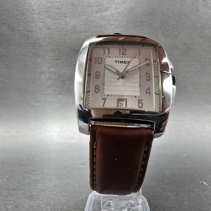 Timex Watch Men 33mm Silver Dial Silver Tone Rectangle Date T29371 New Battery5