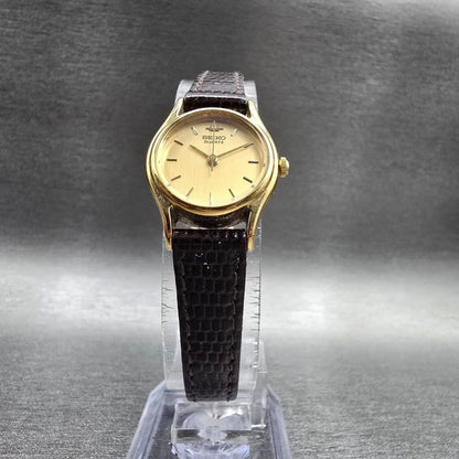 Seiko Watch Women 20mm Gold Dial Gold Tone Round 2Y01-0A10 New Battery Vintage5