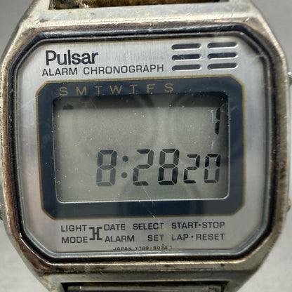 Pulsar Digital Watch Men 34mm Digital Silver Alarm Chrono READ! Y789-5059 NewBat1