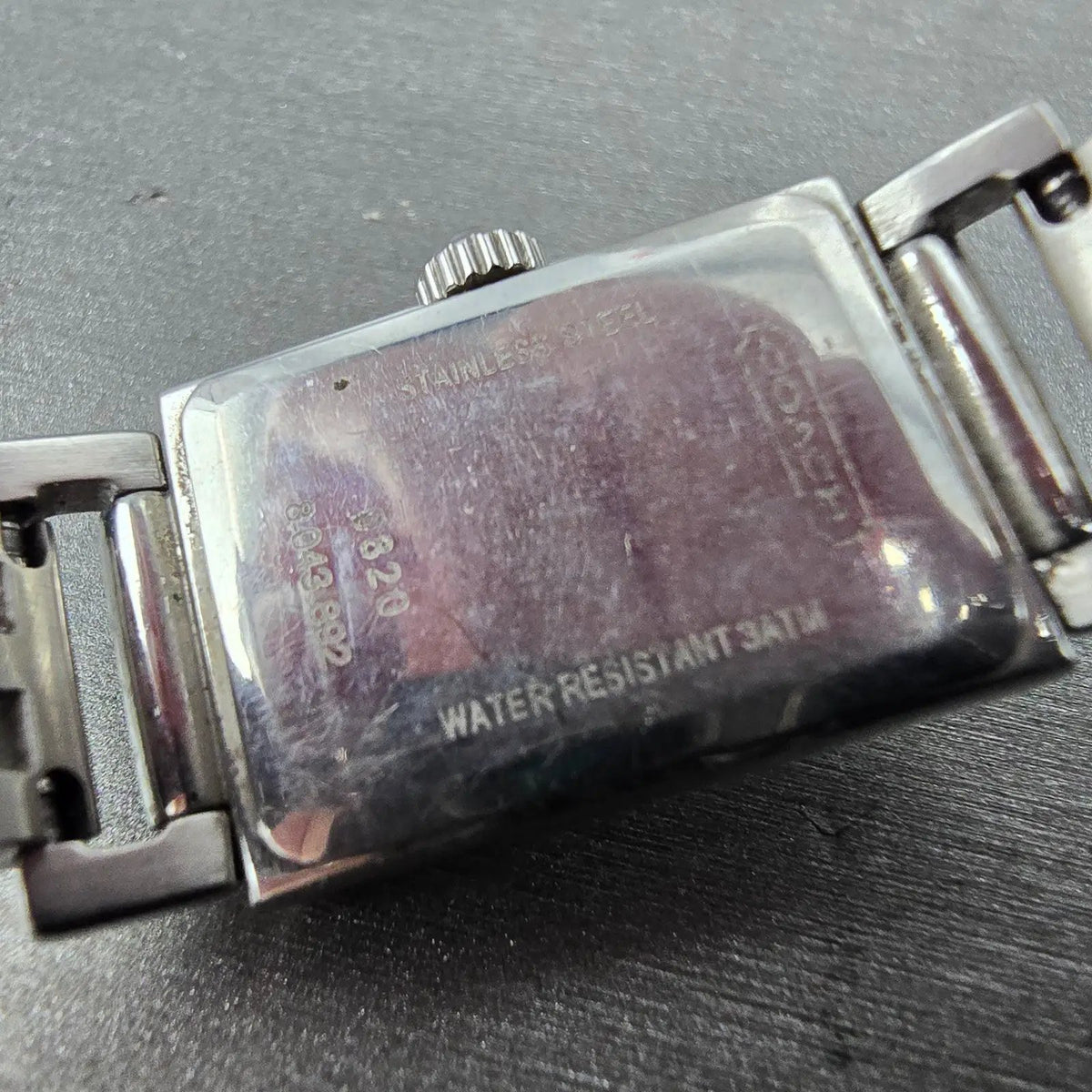 Coach Tank Watch Women 17mm Silver Dial Silver Tone Rectangle 0820 New Battery9