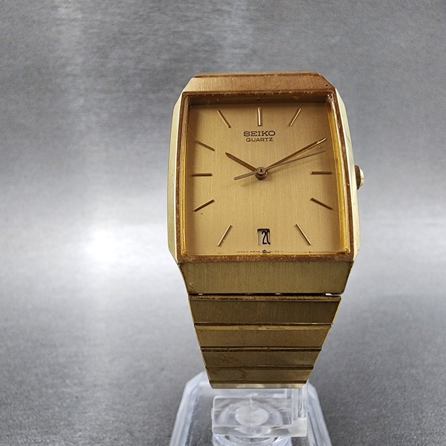 Seiko Tank Watch Men 26mm Champagne Dial Gold Tone Date 6532-5230 New Battery