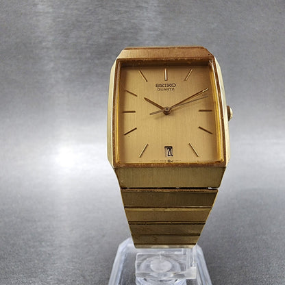 Seiko Tank Watch Men 26mm Champagne Dial Gold Tone Date 6532-5230 New Battery