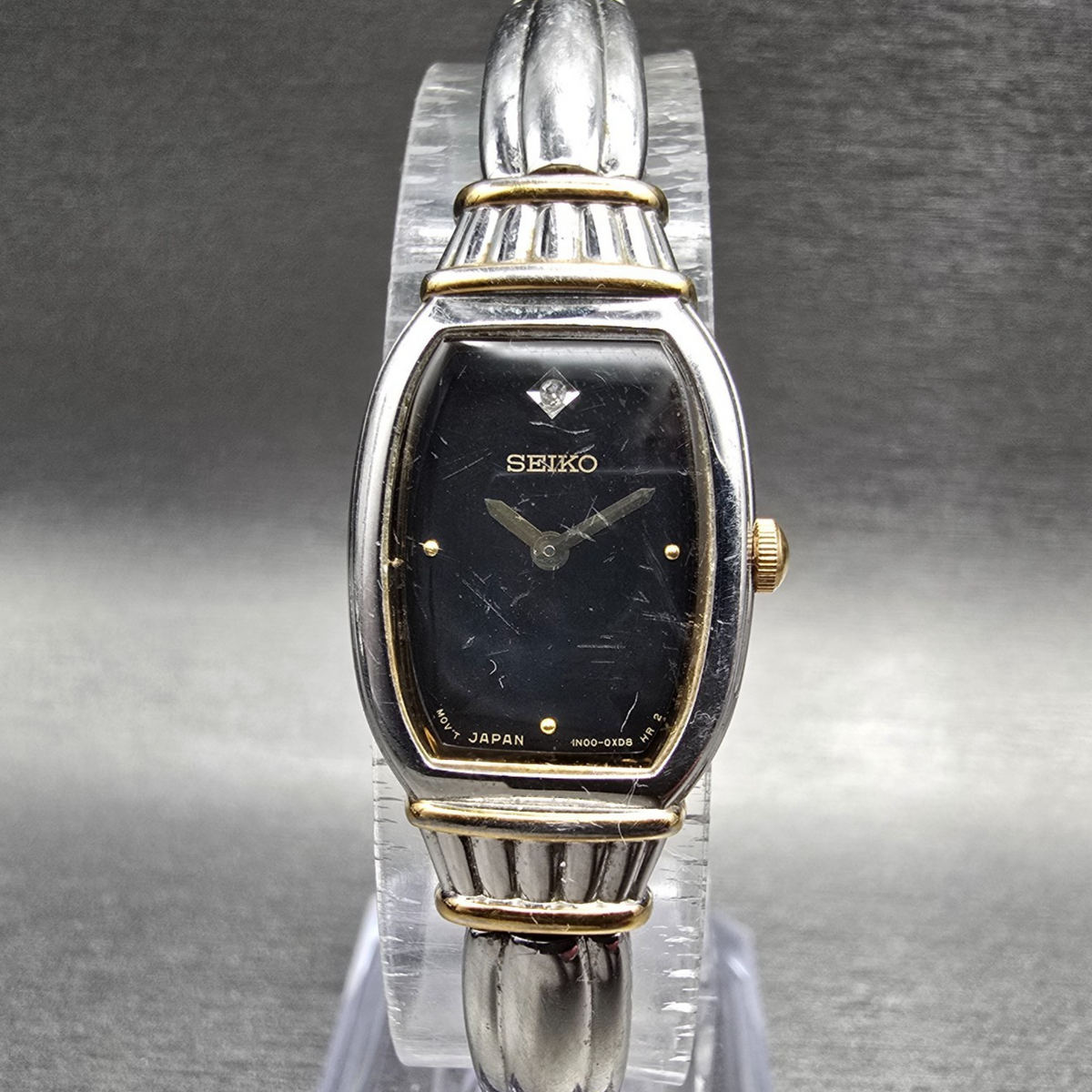 Seiko Watch Women 16mm Black Dial Two Tone Oval 1N00-0PB0 New Battery Vintage0