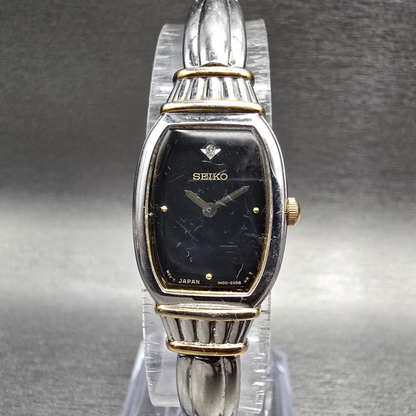 Seiko Watch Women 16mm Black Dial Two Tone Oval 1N00-0PB0 New Battery Vintage0