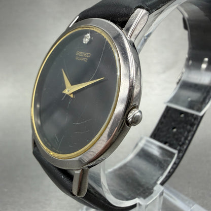 Seiko Watch Men 34mm Black Dial Silver Tone Round 7N00-8A49 Leather New Battery2
