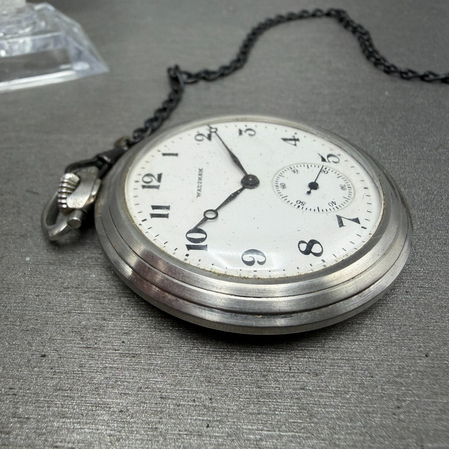 Waltham Pocket Watch 47mm White Dial Silver Tone Grade 220 Manual Wind PARTS!!!!3