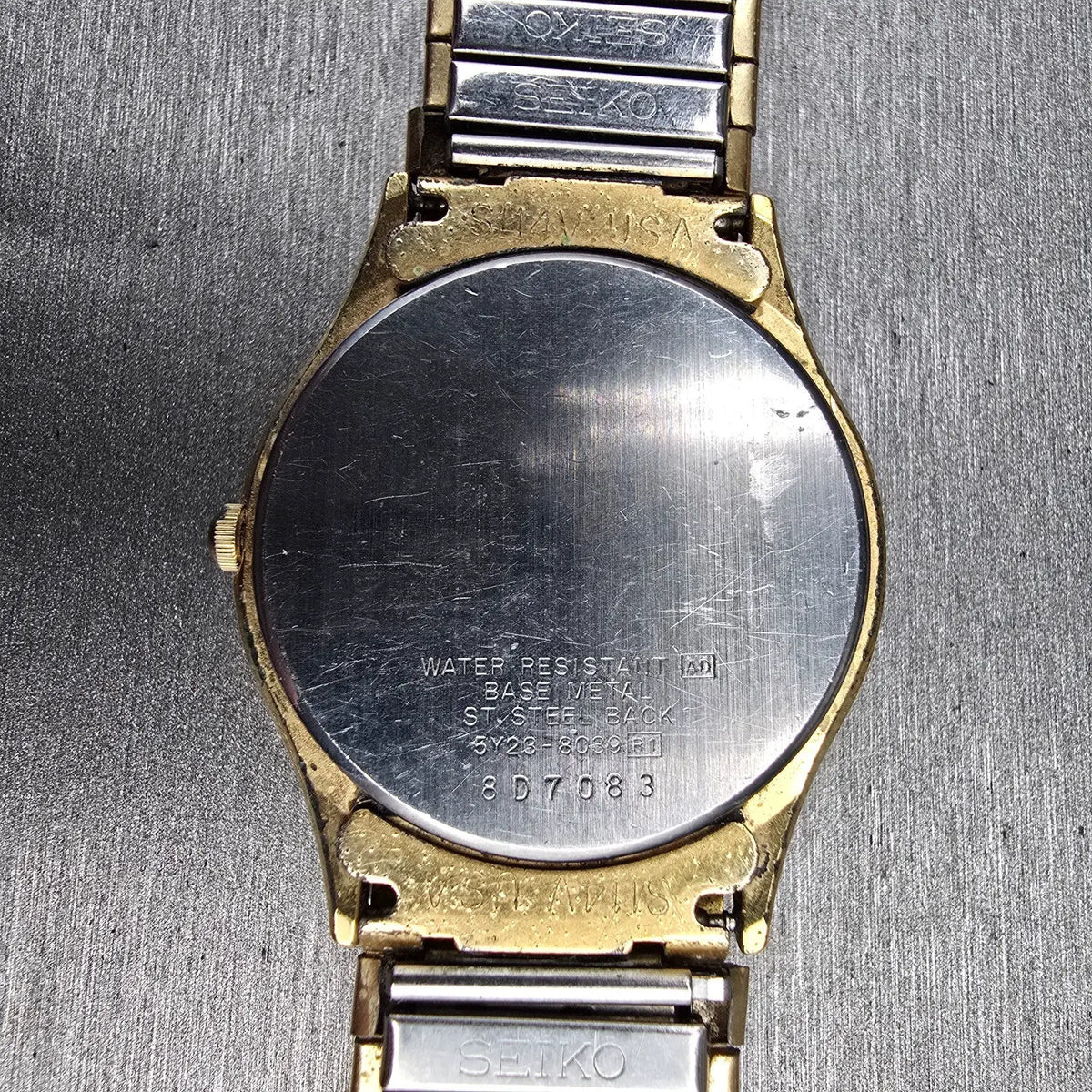 Seiko Watch Men 34mm Champagne Dial Gold Tone Daydate Round 5Y23-8039 New Batt8910