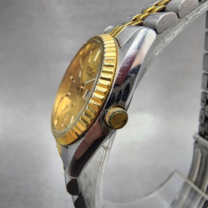 Seiko SQ Watch Women 24mm Gold Dial Two Tone Daydate 24mm Round New Battery J1232