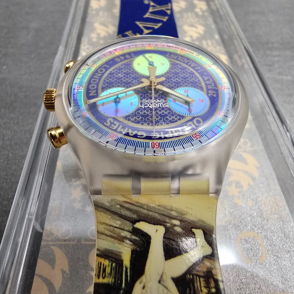 Swatch Chrono London 1948 Watch Men 43mm Blue Dial SCZ102 New Battery NOS5
