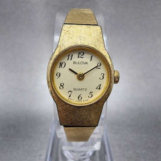 VTG Bulova Watch Women 16mm Cream Dial Gold Tone Round 83391 New Battery