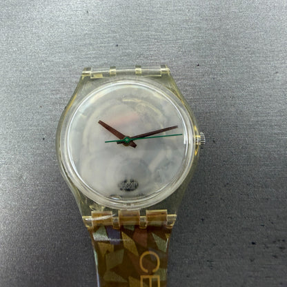 Swatch Watch Unisex 34mm White Dial Clear Case Celebrate time New Battery1