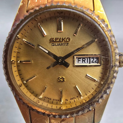 Seiko SQ Watch Women 24mm Gold Dial Gold Tone Daydate Round 3Y03-0160 New Batt1