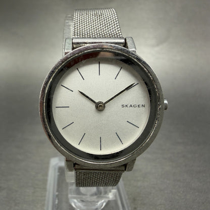 Skagen HALD Watch Women 26mm Silver Dial Silver Tone Round Mesh Band New Battery0