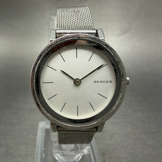 Skagen HALD Watch Women 26mm Silver Dial Silver Tone Round Mesh Band New Battery0