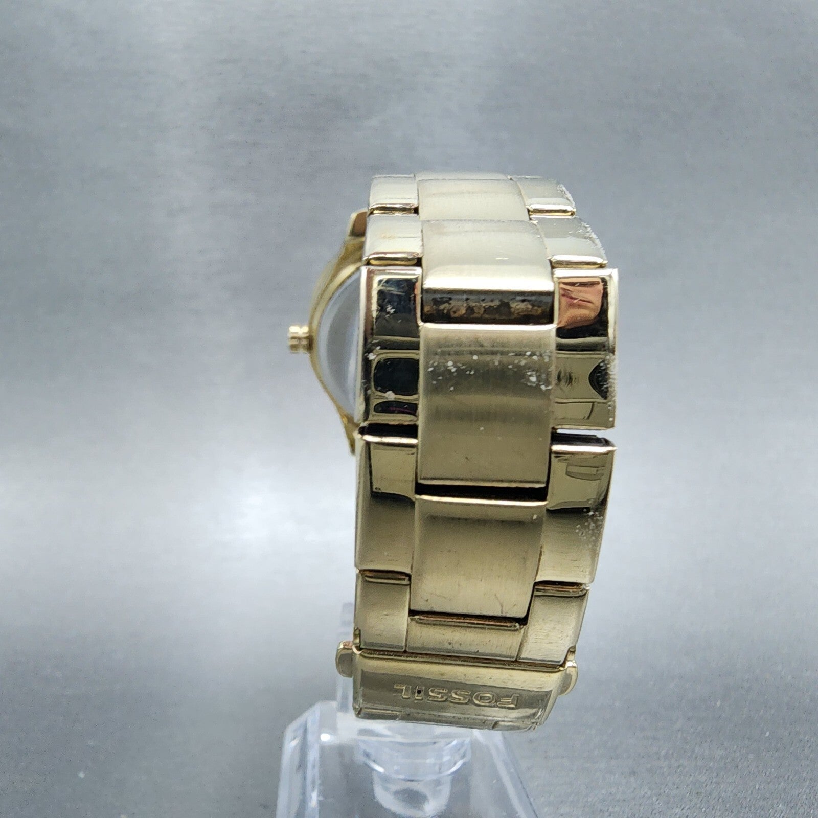 Fossil Stella Glitz Watch Women 37mm Champagne Dial Gold Tone Daydate New Batt7