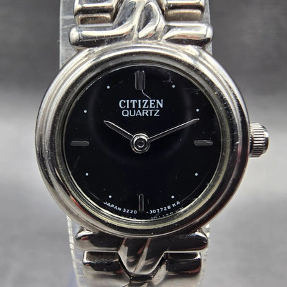 Citizen Watch Women 18mm Black Dial Silver Tone Round 3220 New Battery VTG1