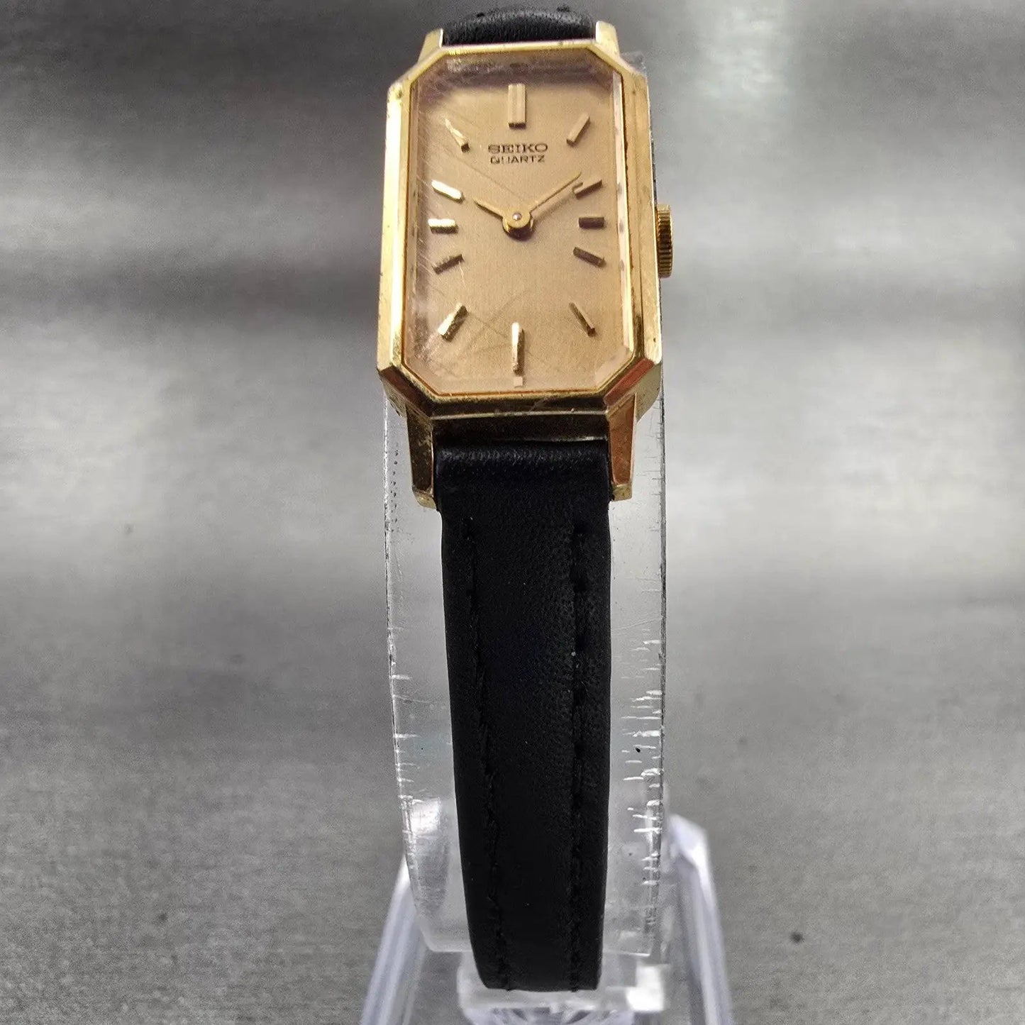 Seiko Watch Women 13mm Gold Dial Gold Tone Rectangle 1320-6059 New Battery VTG5
