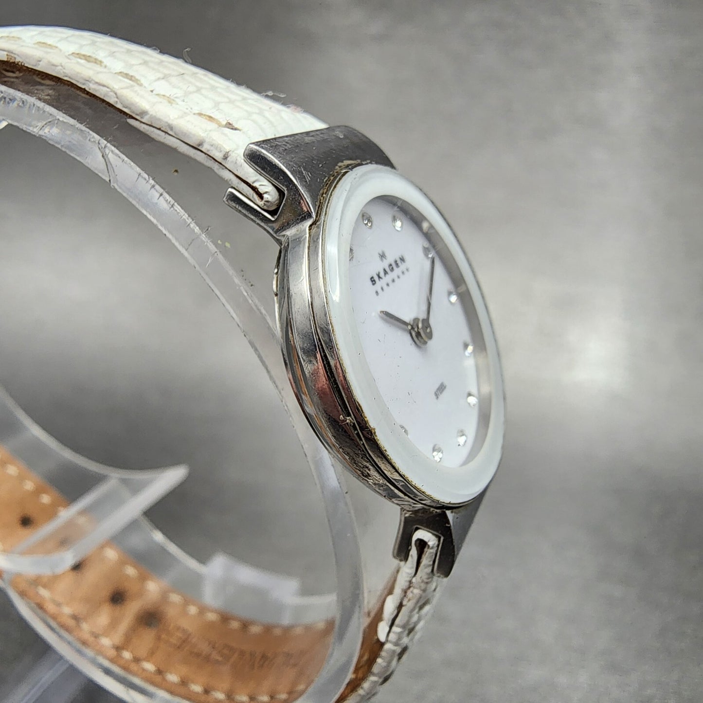 Skagen Steel Watch Women 22mm White Dial Silver Tone Round 358XSSLWW New Batt3