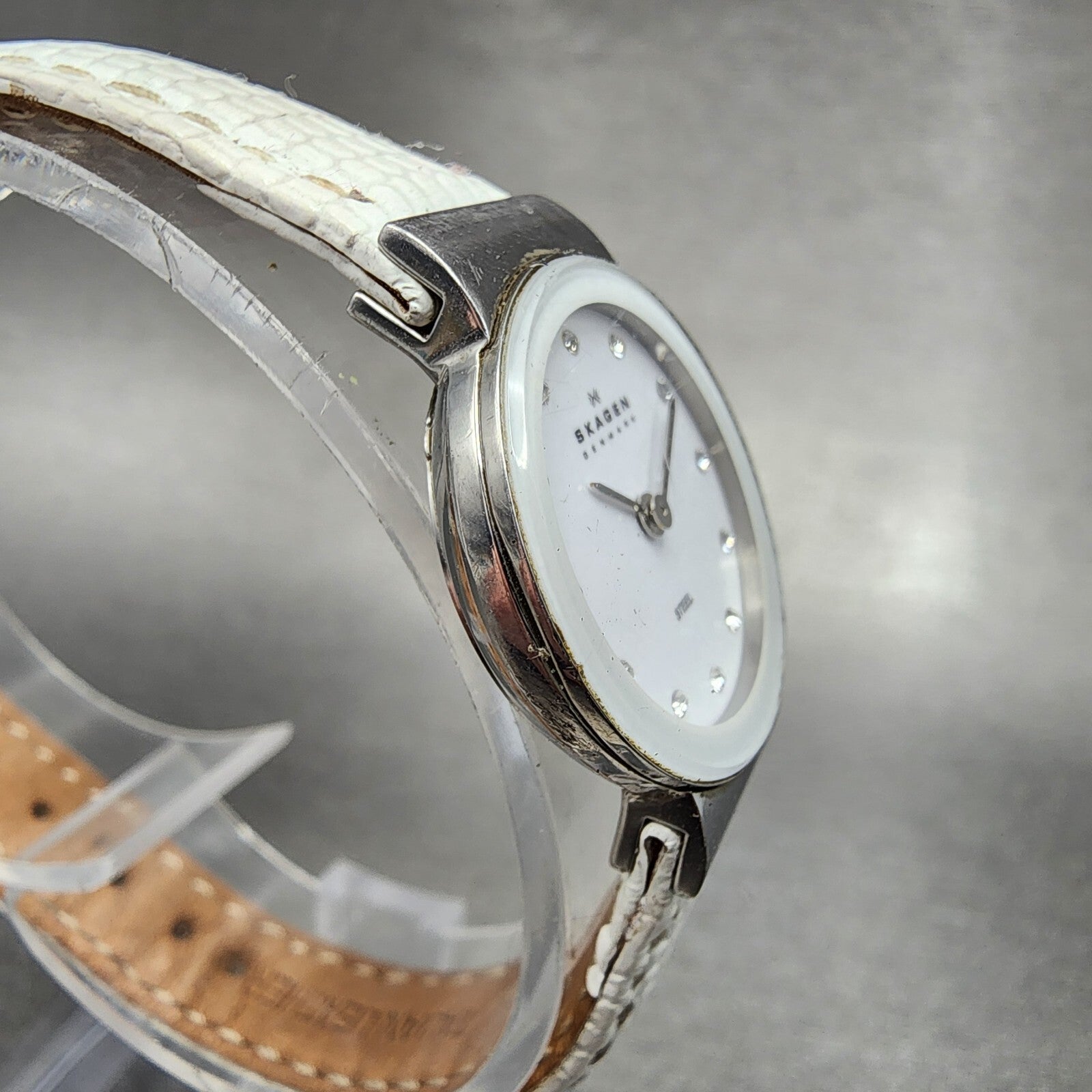Skagen Steel Watch Women 22mm White Dial Silver Tone Round 358XSSLWW New Batt3