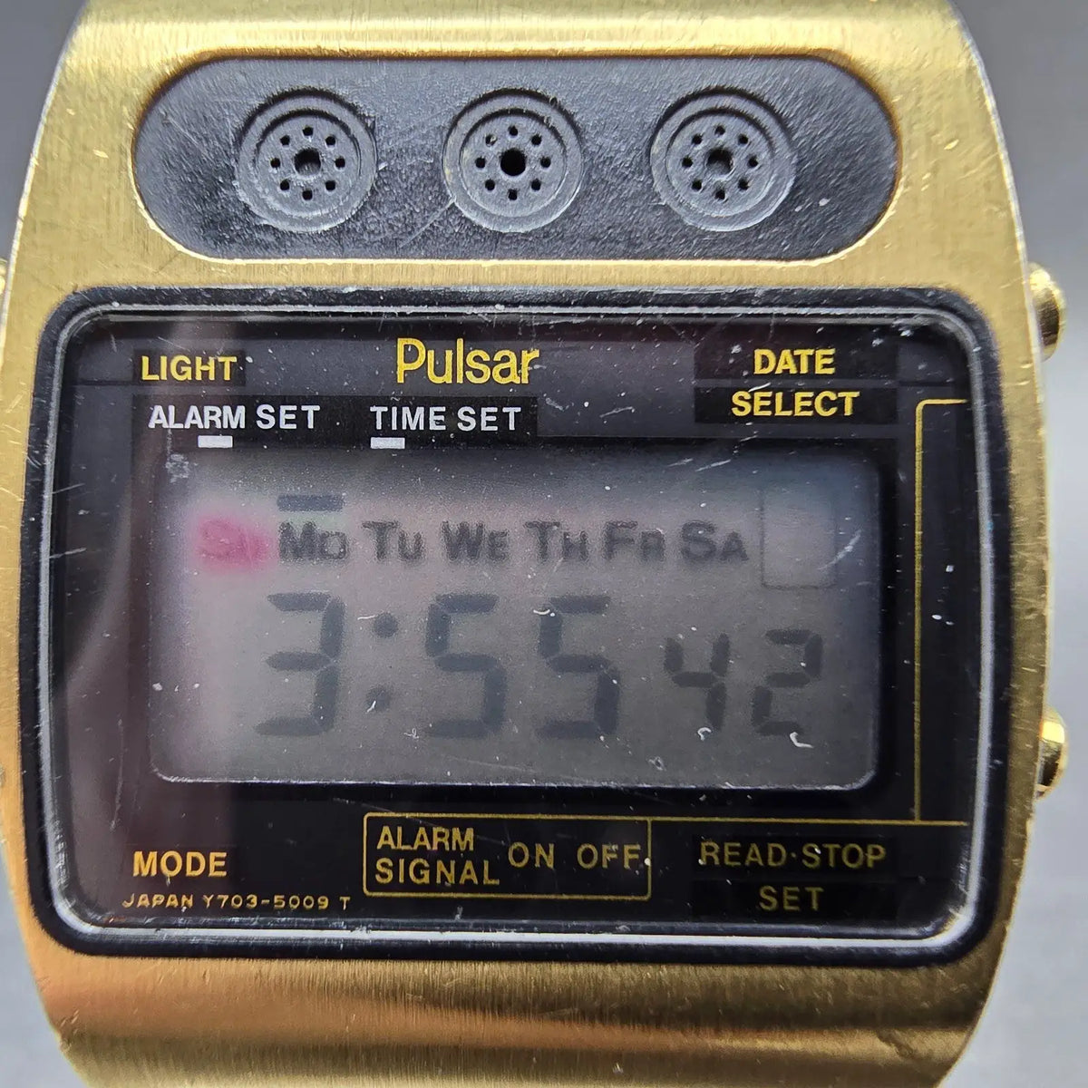 Pulsar Digital Watch Men 34mm Black Gold  Alarm Date Month Y703-5009 New Battery1