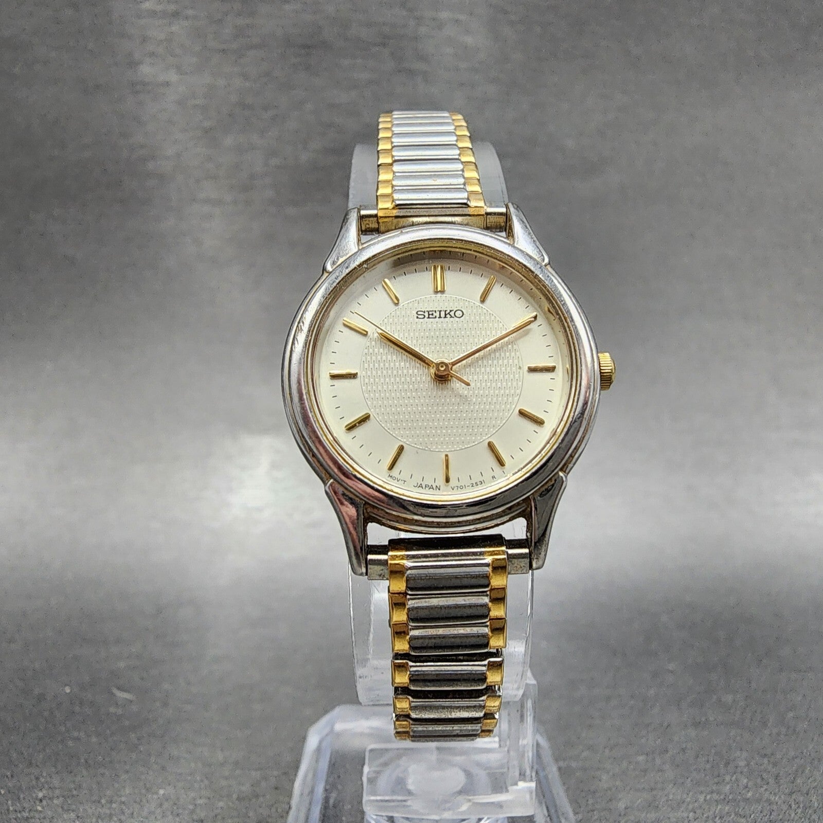 VTG Seiko Watch Women 24mm Champagne Dial Two Tone Round V7011930 New Battery5