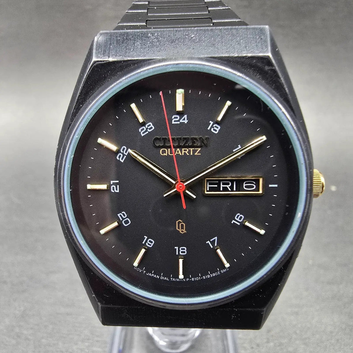 Citizen CQ Watch Men 35mm Black Dial Black Tone Daydate Round 6101-S05413 PARTS0