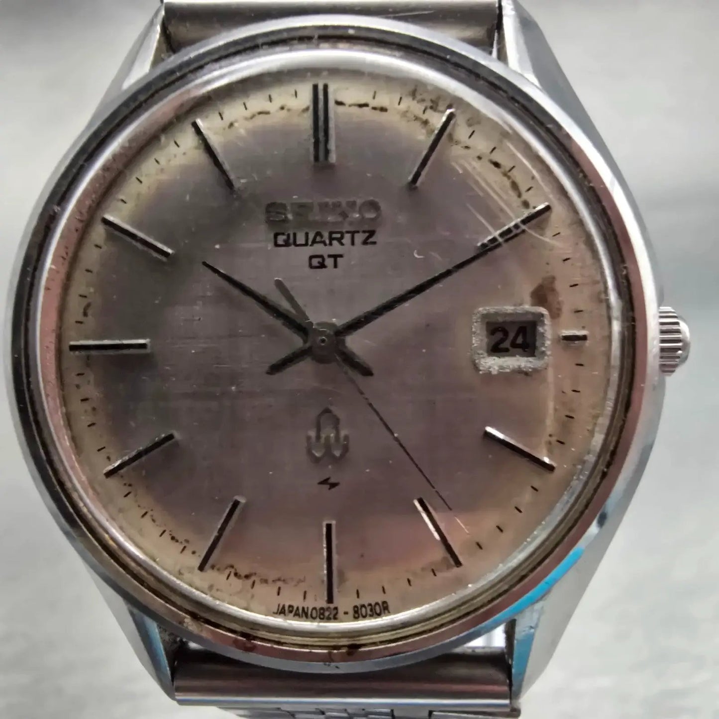 Seiko QT Watch Men 36mm Silver Dial Silver Tone Date Round 0822-8020 New Battery1
